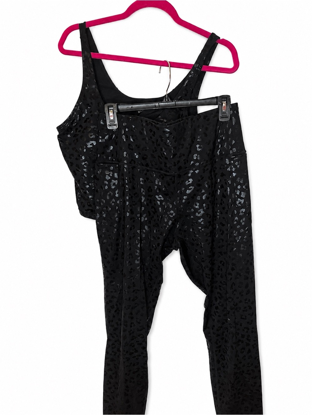Beyond Yoga Black Shimmer Leopard Print Tank & Leggings Set Women’s Activewear - Picture 2 of 3